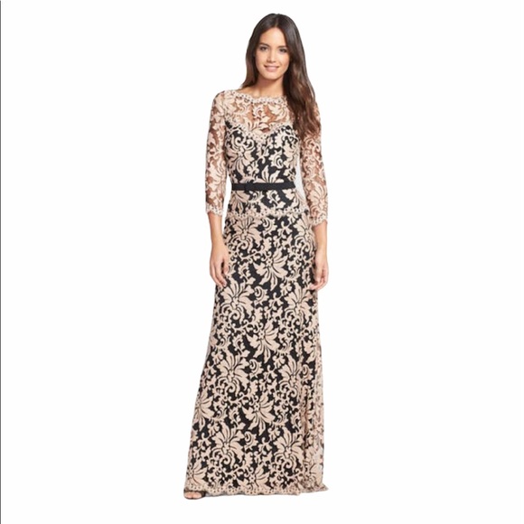 Tadashi Shoji Belted Embroidered Lace Gown - Picture 16 of 16